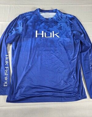 Huk Fishing Performance Long Sleeve Blue Kryptek Shirt L